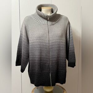 Jones NEW‎ YORK Sport Woman Gray Full Zip Knit Sweater Jacket Plus Size 1X Comfy
